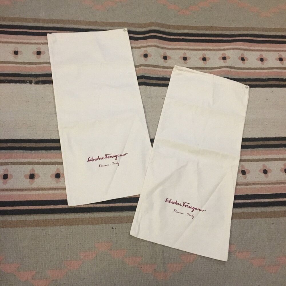 Two (2) Salvatore Ferragamo soft white w/ red drawstring Dustbag 17” x 8” new